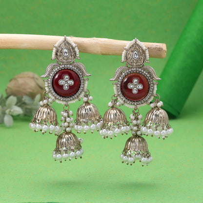 Red Color Kundan Earrings Featuring Premium Traditional Designer Appeal