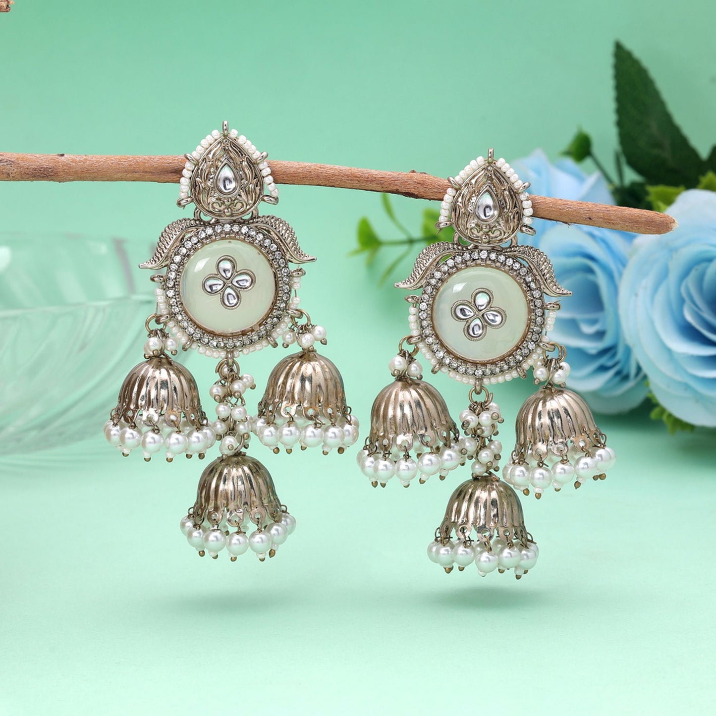 White Color Kundan Earrings Featuring Beautiful Designer Ethnic Fashion Style