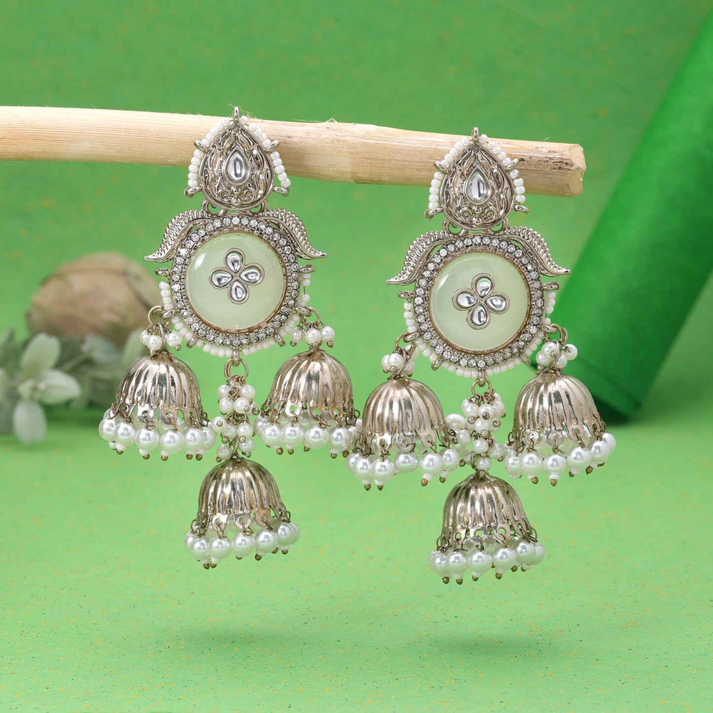 White Color Kundan Earrings Featuring Beautiful Designer Ethnic Fashion Style
