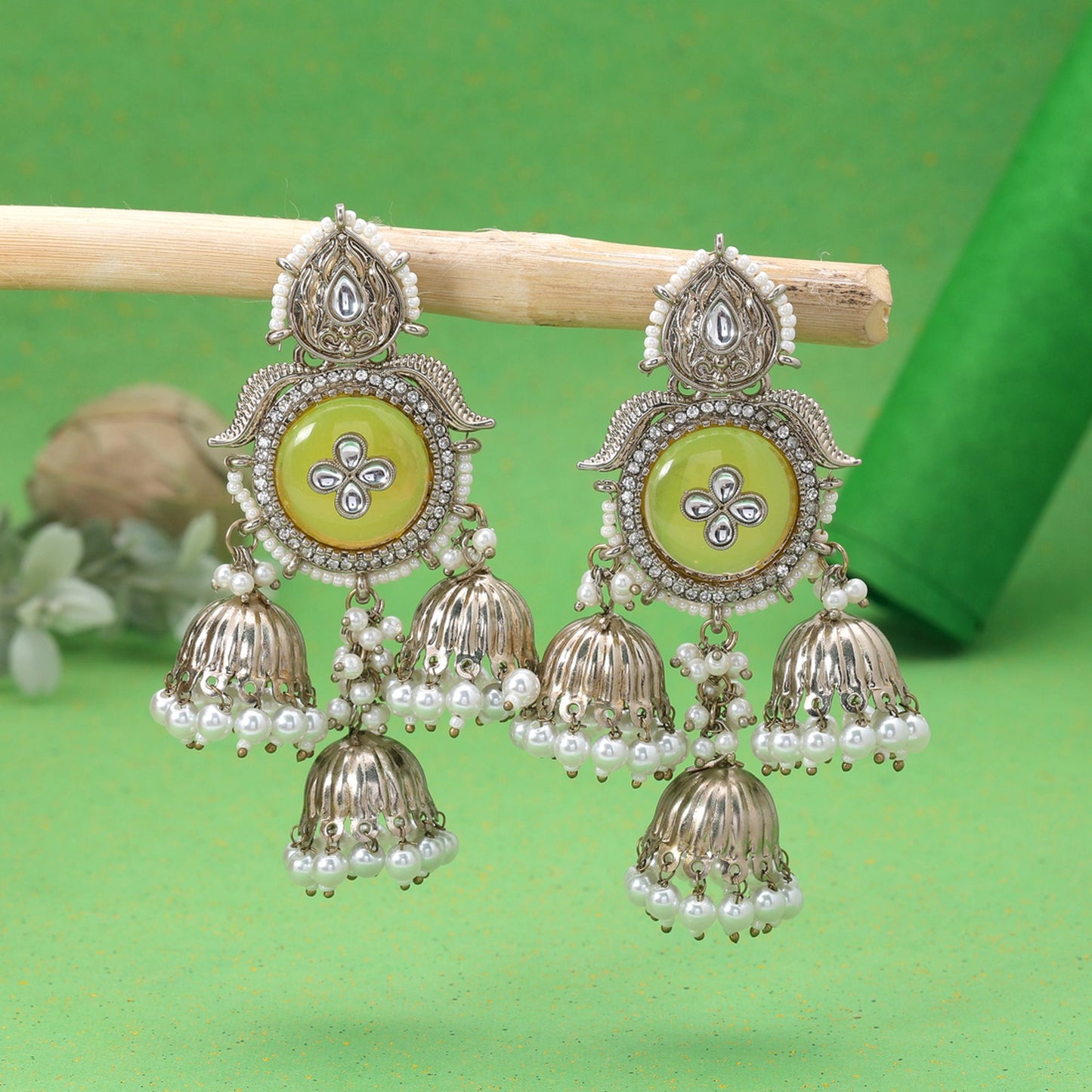 Yellow Color Kundan Earrings Featuring Premium Traditional Jewelry Appeal