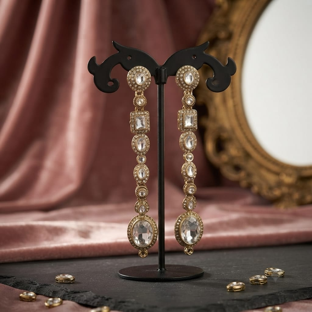 White Color Kundan Earrings with Elegant Traditional Designer Jewelry Style