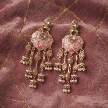 Light Pink Color Meenakari Kundan Earrings with Graceful Traditional Jewelry Appeal