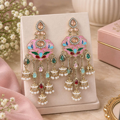 Multi Color Meenakari Kundan Earrings Featuring Stylish Designer Festive Fashion Style