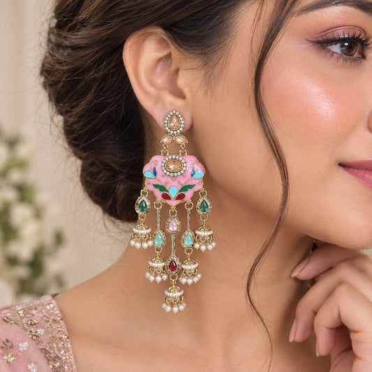 Multi Color Meenakari Kundan Earrings Featuring Stylish Designer Festive Fashion Style