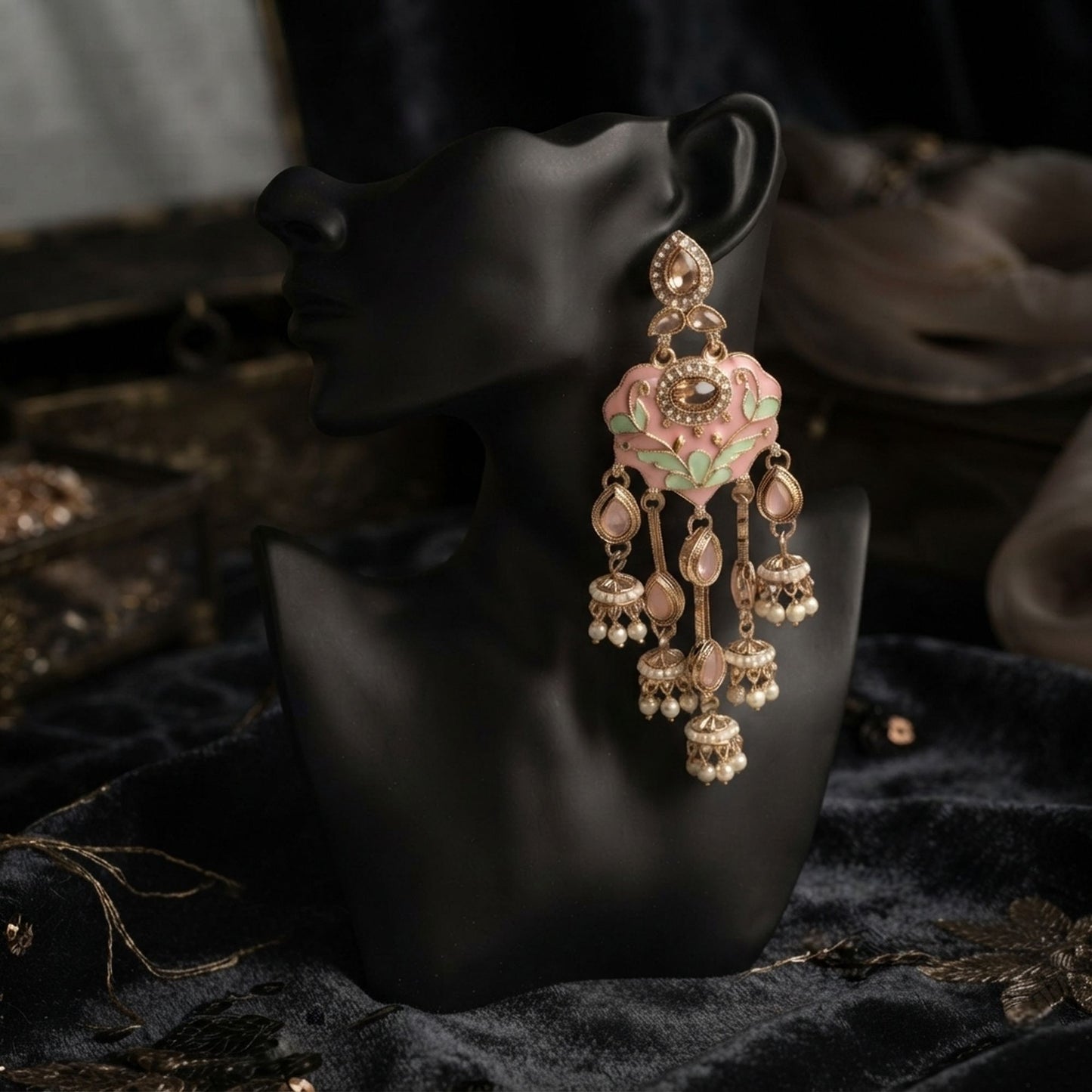 Light Pink & Pista Green Color Meenakari Kundan Earrings with Elegant Ethnic Design