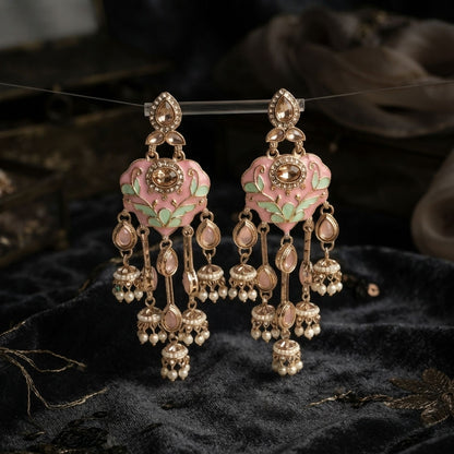 Light Pink & Pista Green Color Meenakari Kundan Earrings with Elegant Ethnic Design
