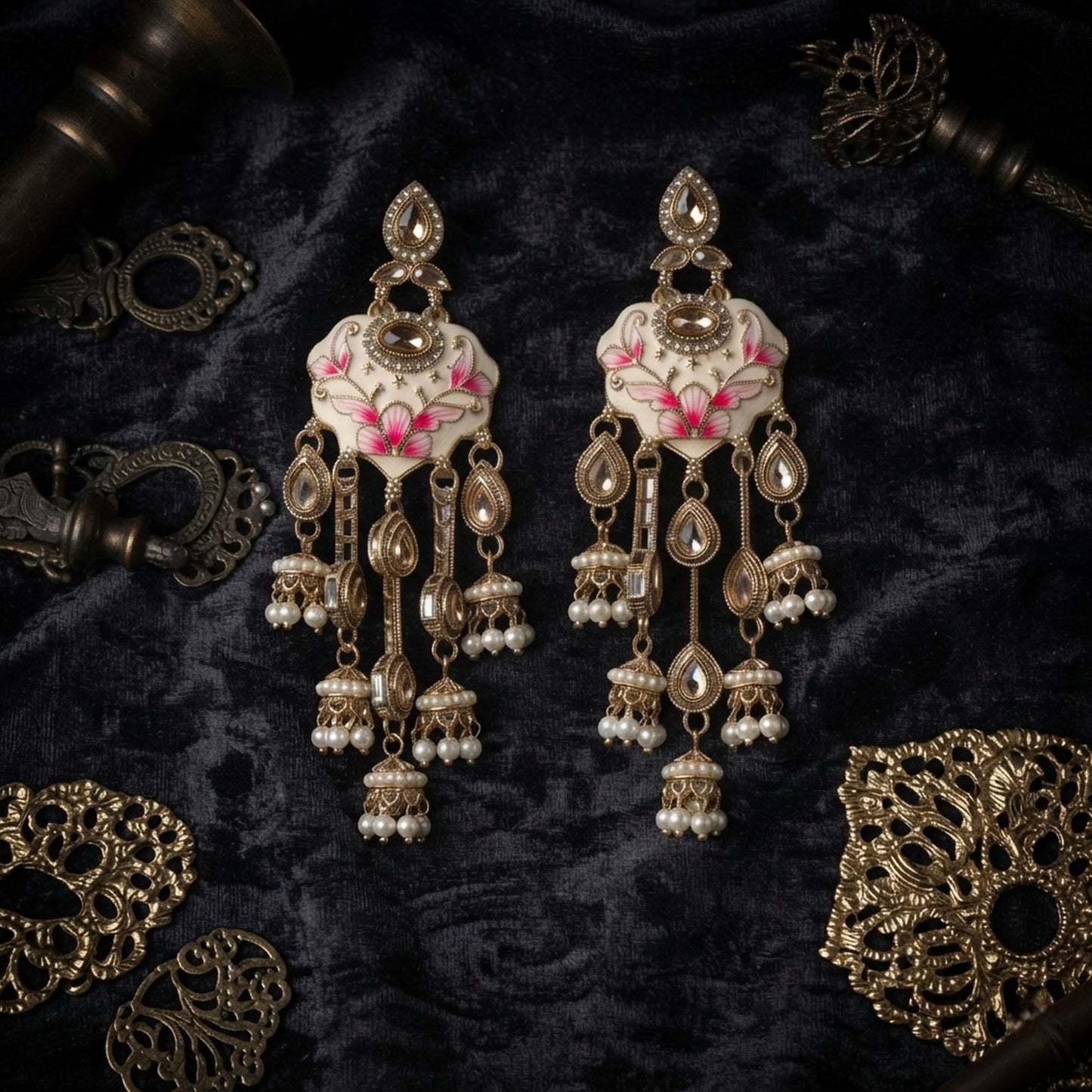 White Color Meenakari Kundan Earrings Featuring Beautiful Festive Ethnic Fashion Appeal