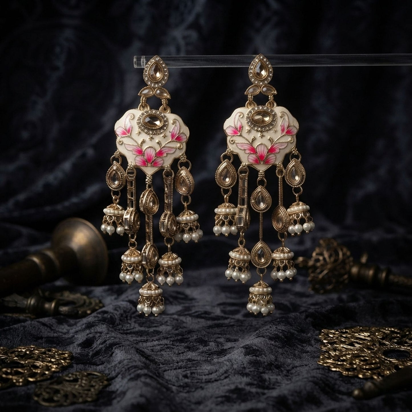 White Color Meenakari Kundan Earrings Featuring Beautiful Festive Ethnic Fashion Appeal