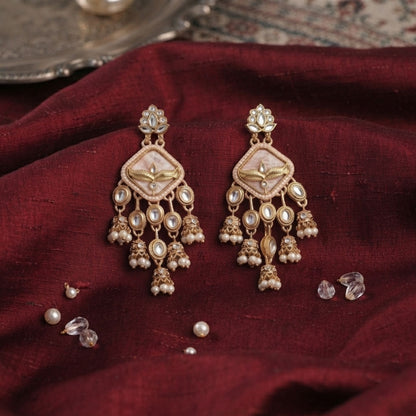 Light Pink Color Kundan Earrings with Elegant Handmade Traditional Jewelry Design
