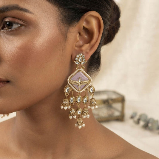 Light Purple Color Kundan Earrings Featuring Beautiful Traditional Handmade Jewelry Style
