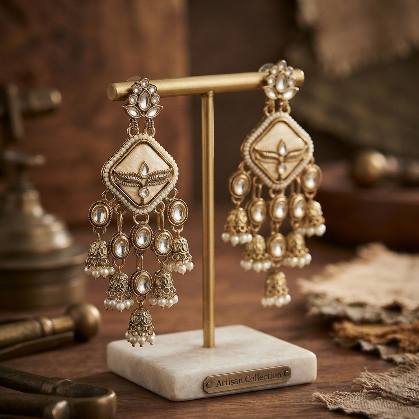 Peach Color Kundan Earrings with Graceful Handmade Ethnic Jewelry Appeal