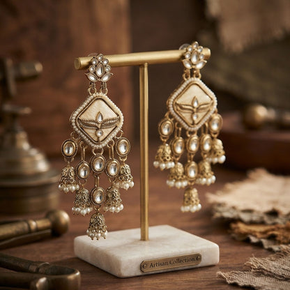 Peach Color Kundan Earrings with Graceful Handmade Ethnic Jewelry Appeal