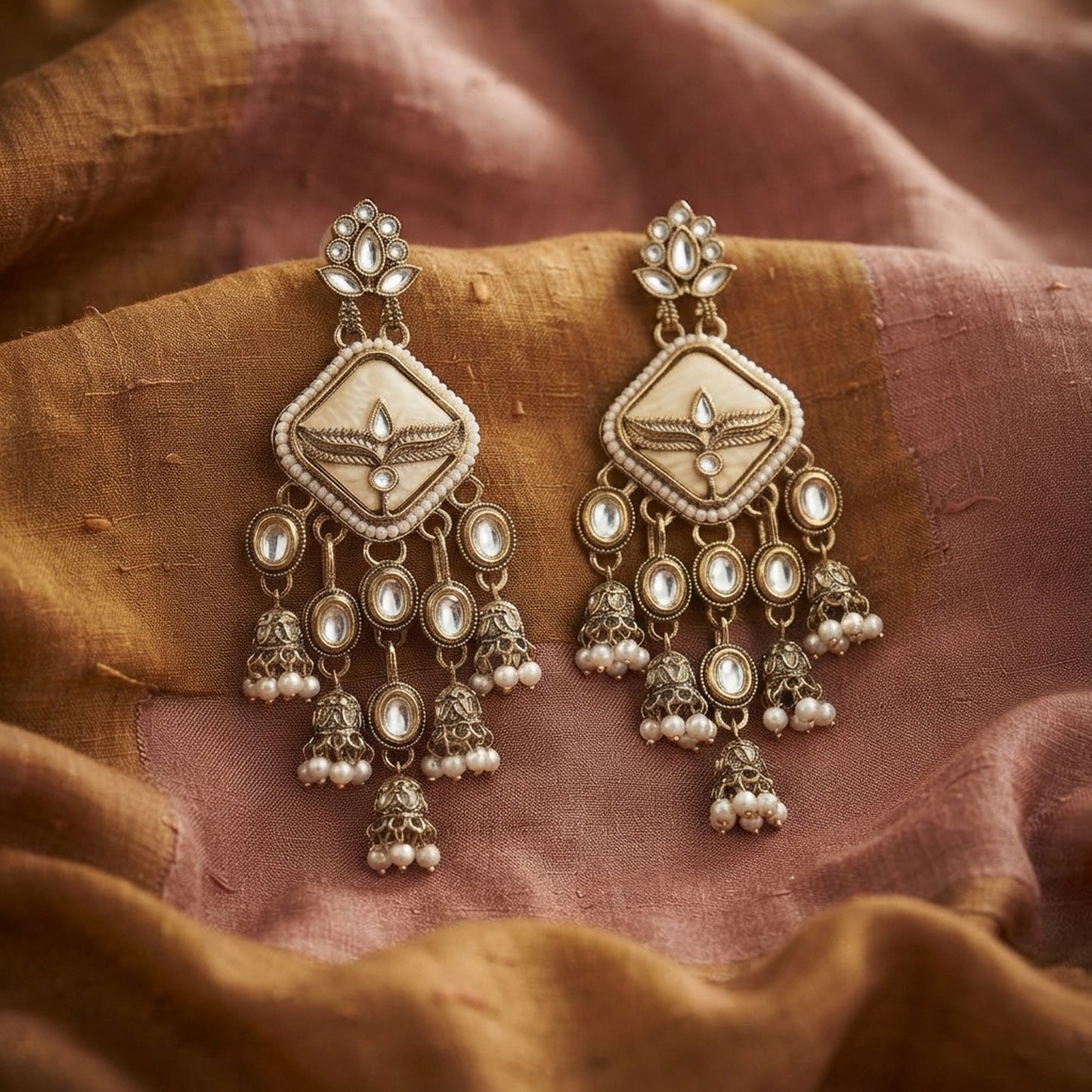 Peach Color Kundan Earrings with Graceful Handmade Ethnic Jewelry Appeal