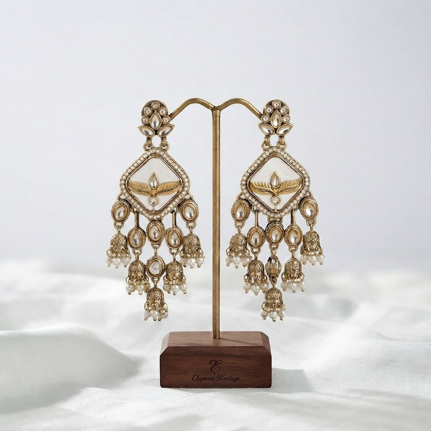 White Color Kundan Earrings Featuring Elegant Festive Traditional Jewelry Design