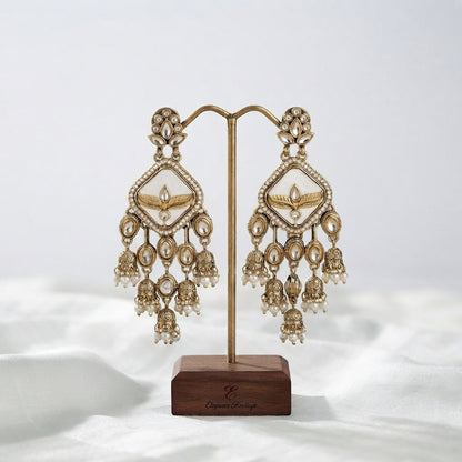 White Color Kundan Earrings Featuring Elegant Festive Traditional Jewelry Design
