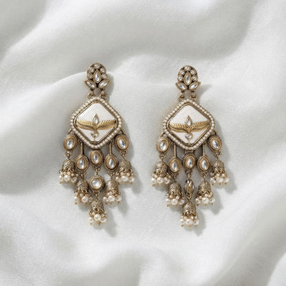 White Color Kundan Earrings Featuring Elegant Festive Traditional Jewelry Design