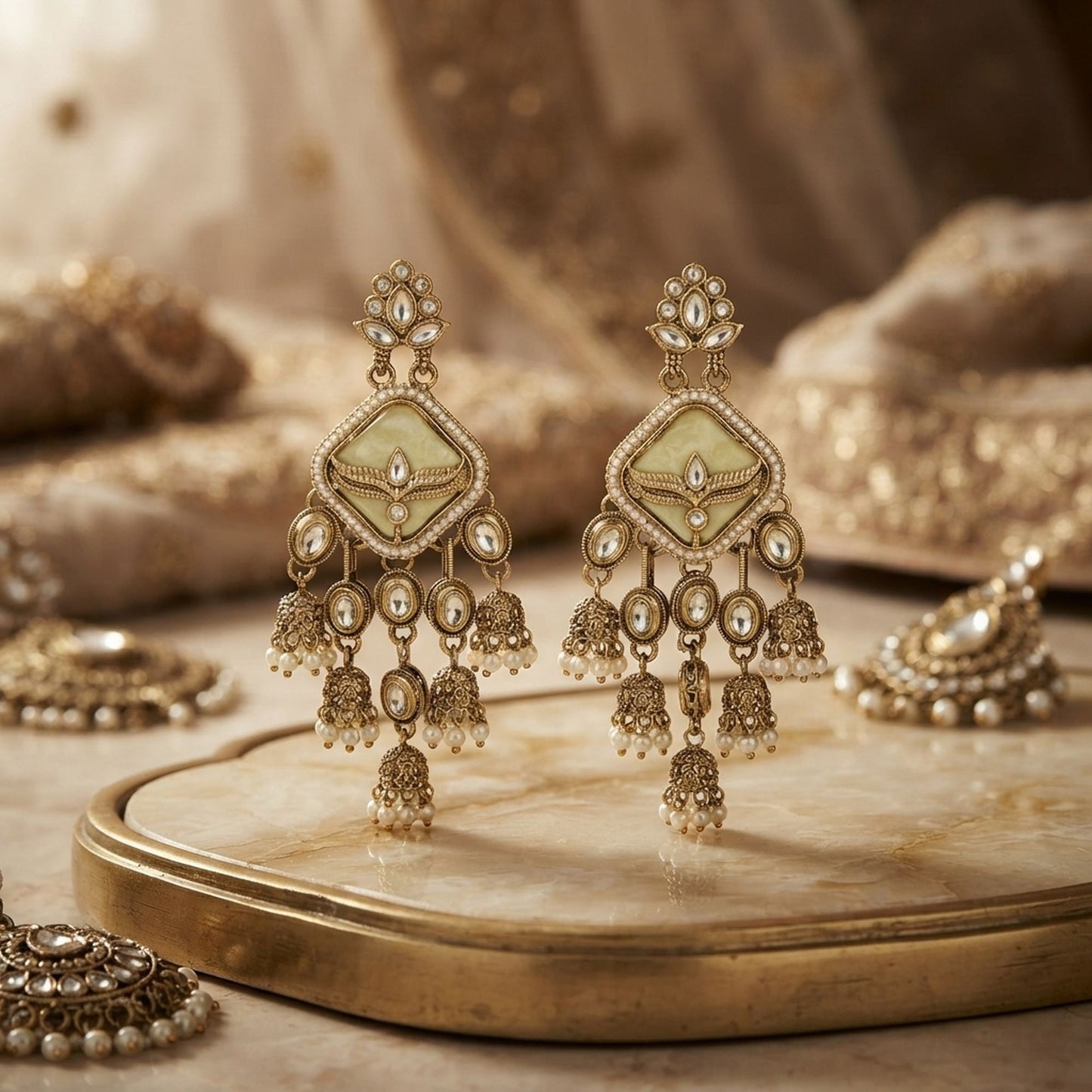 Yellow Color Kundan Earrings with Royal Traditional Handmade Jewelry Style