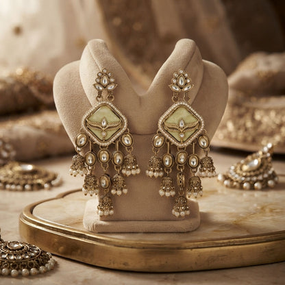 Yellow Color Kundan Earrings with Royal Traditional Handmade Jewelry Style
