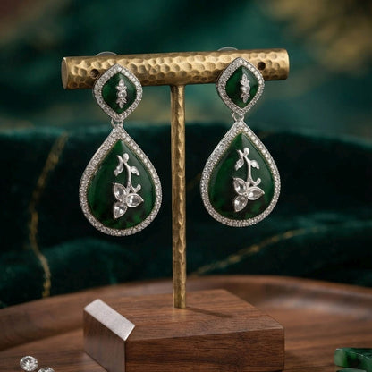 Green Color Kundan Earrings With Stylish Ethnic Stone Embellished Jewellery Design