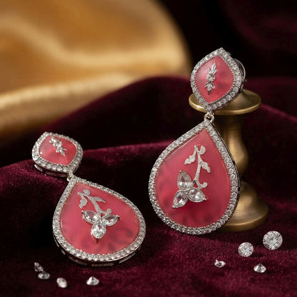 Pink Color Kundan Earrings With Beautiful Traditional Stone Embellished Jewellery Design