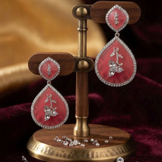 Pink Color Kundan Earrings With Beautiful Traditional Stone Embellished Jewellery Design