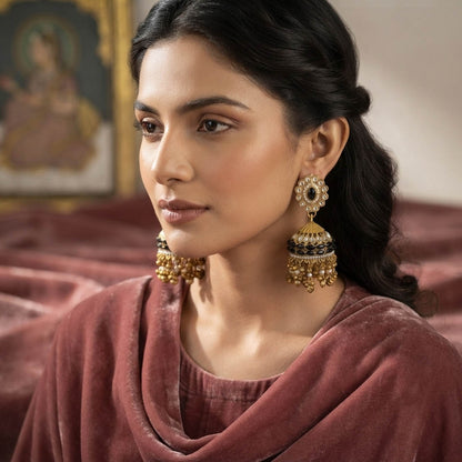 Black Color Kundan Earrings with Premium Ethnic Design