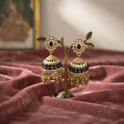 Black Color Kundan Earrings with Premium Ethnic Design