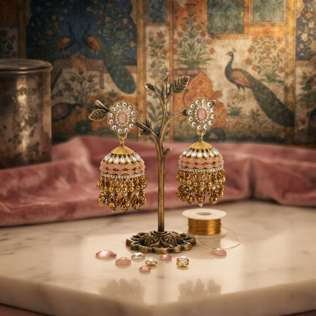 Light Pink Color Kundan Earrings with Beautiful Designer Look