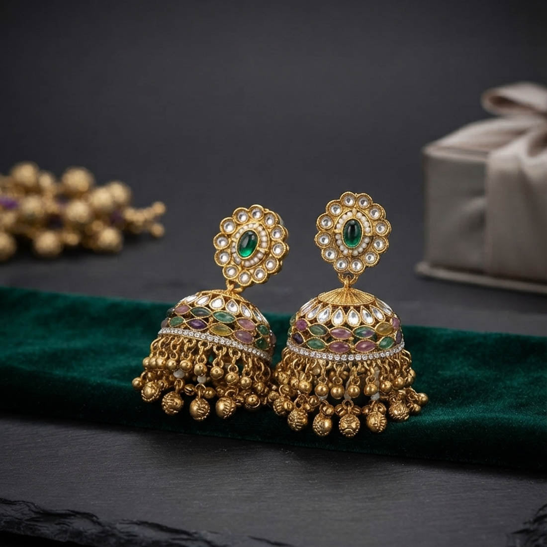 Multi Color Kundan Earrings with Stylish Designer Look