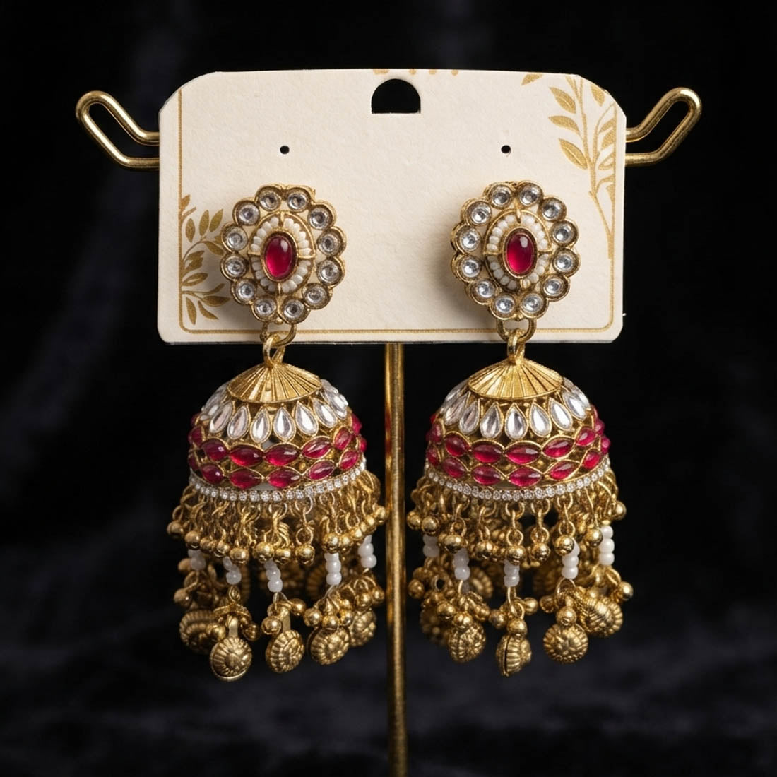 Maroon Color Kundan Earrings with Royal Traditional Design