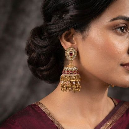 Maroon Color Kundan Earrings with Royal Traditional Design