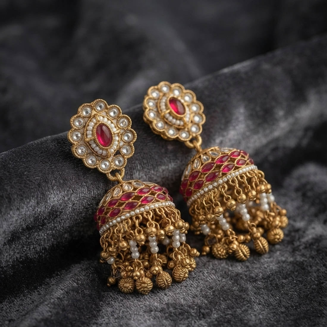 Pink Color Kundan Earrings with Elegant Festive Look