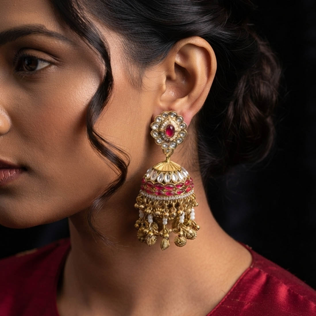 Pink Color Kundan Earrings with Elegant Festive Look