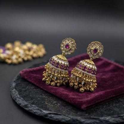 Purple Color Kundan Earrings with Graceful Traditional Look