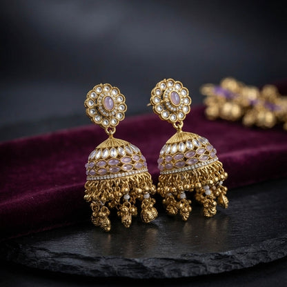 Voilet Color Kundan Earrings with Elegant Partywear Style
