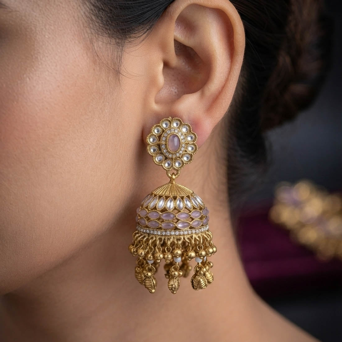 Voilet Color Kundan Earrings with Elegant Partywear Style