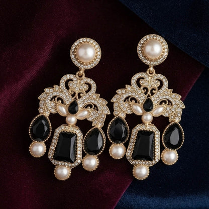 Black Color Kundan Earrings with Stylish Partywear Design