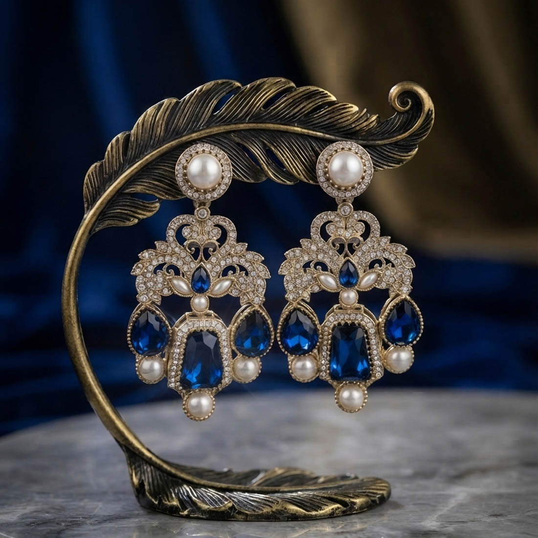 Blue Color Kundan Earrings with Elegant Traditional Style