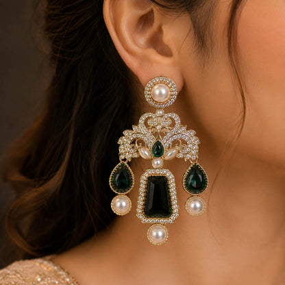 Green Color Kundan Earrings with Beautiful Festive Appeal