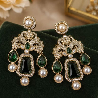 Green Color Kundan Earrings with Beautiful Festive Appeal