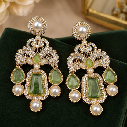 Light Green Color Kundan Earrings with Graceful Traditional Look