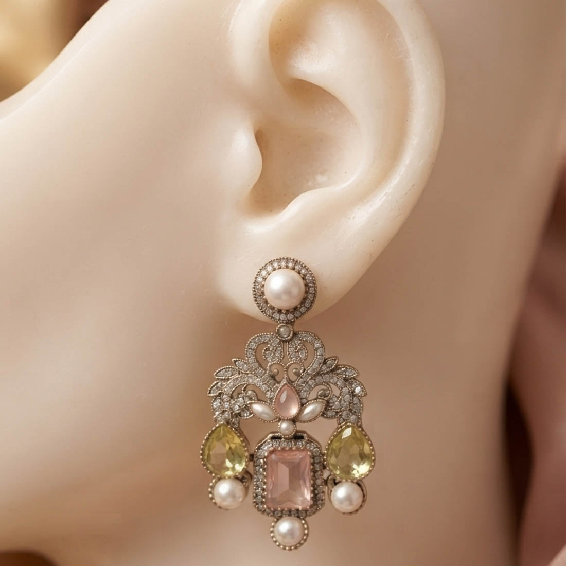 Light Pink & Light Green Color Kundan Earrings with Stylish Design