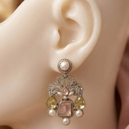 Light Pink & Light Green Color Kundan Earrings with Stylish Design
