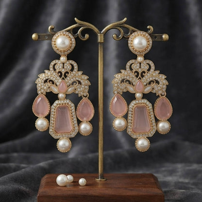 Light Pink Color Kundan Earrings with Charming Ethnic Style