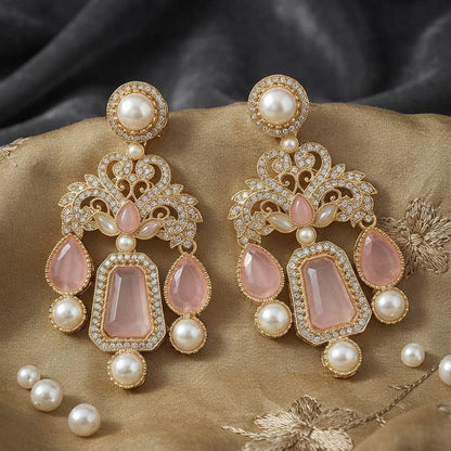 Light Pink Color Kundan Earrings with Charming Ethnic Style