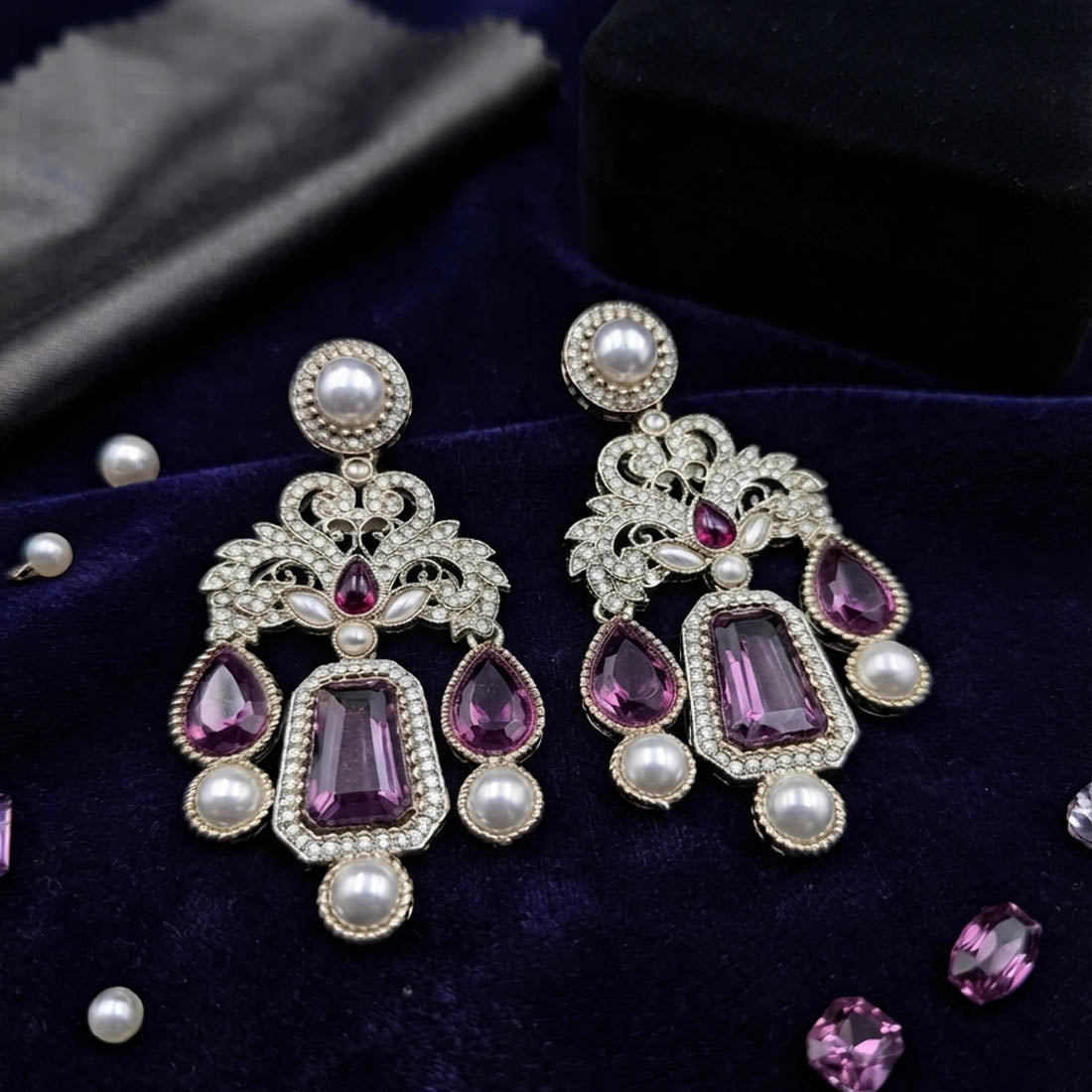 Light Purple Color Kundan Earrings with Elegant Festive Style