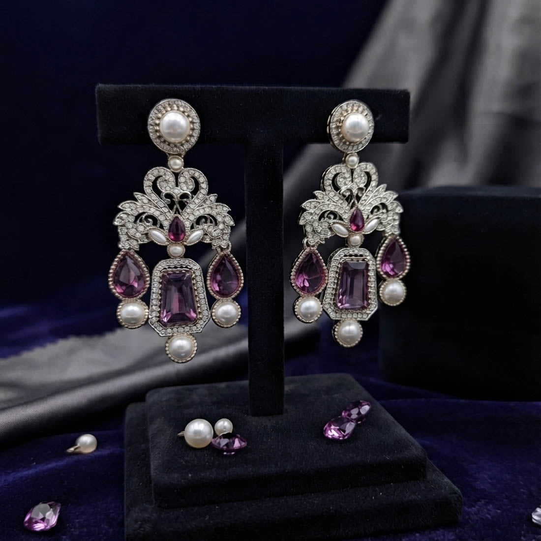 Light Purple Color Kundan Earrings with Elegant Festive Style