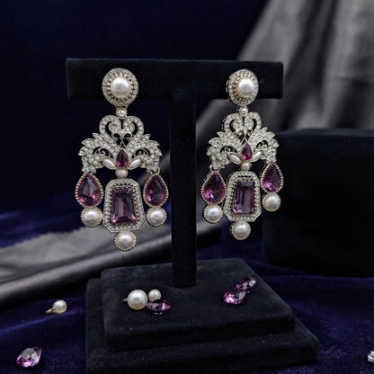 Light Purple Color Kundan Earrings with Elegant Festive Style