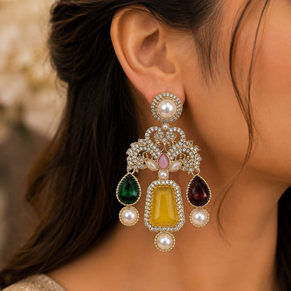 Multi Color Kundan Earrings with Rich Traditional Style