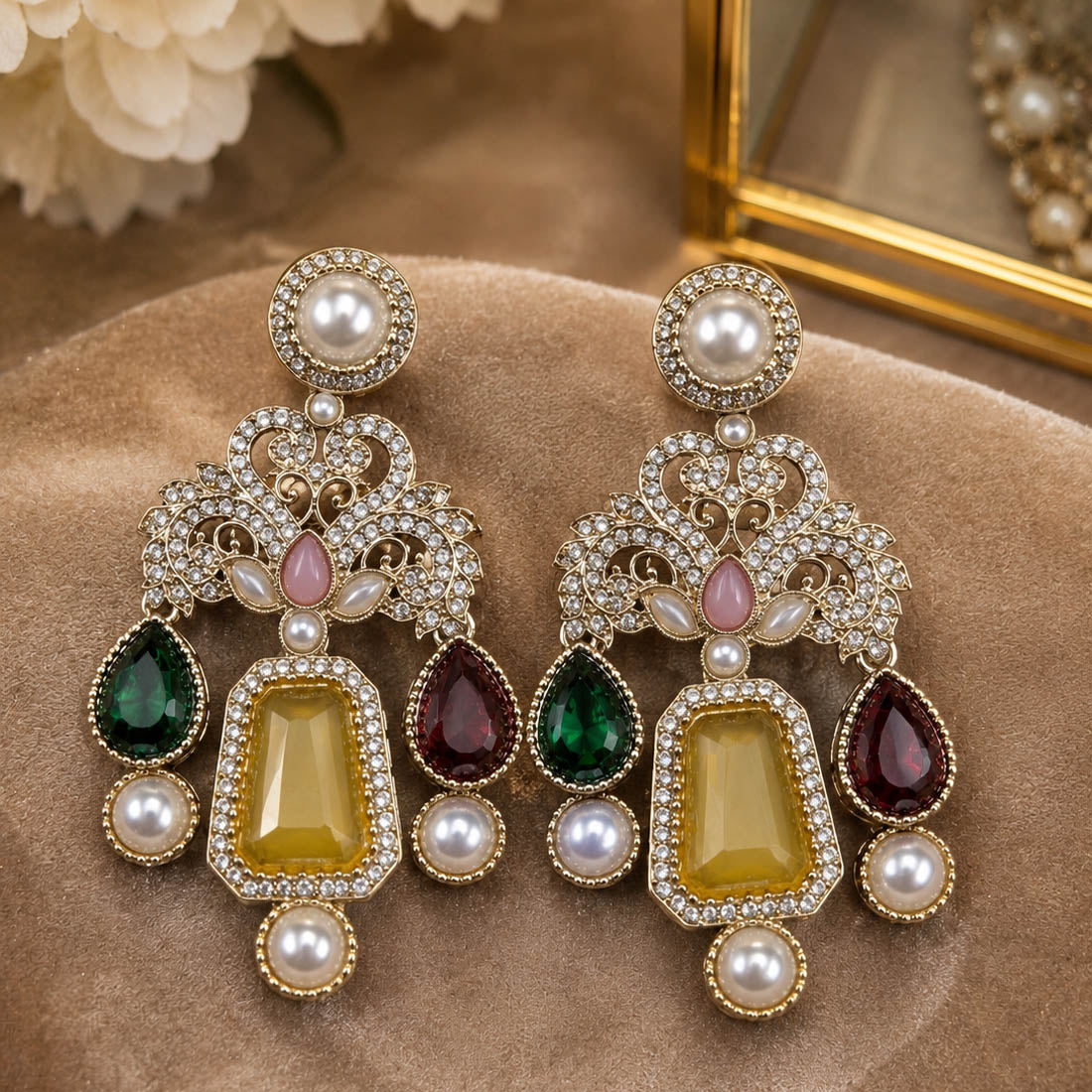 Multi Color Kundan Earrings with Rich Traditional Style
